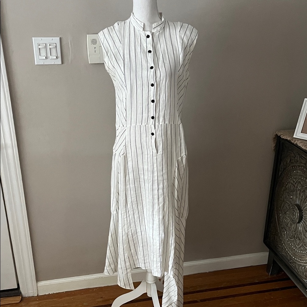 Chic White Striped High Low Linen Dress